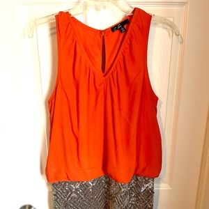 Gold metallic/Sequined and orange dress